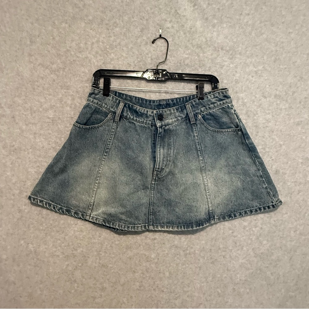 Denim A-Line Mini Skirt - Blue